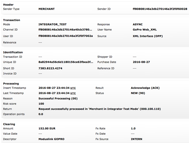 Moduslink Transactions