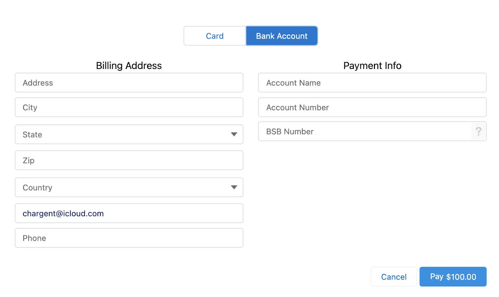 Payment Request Bank Account