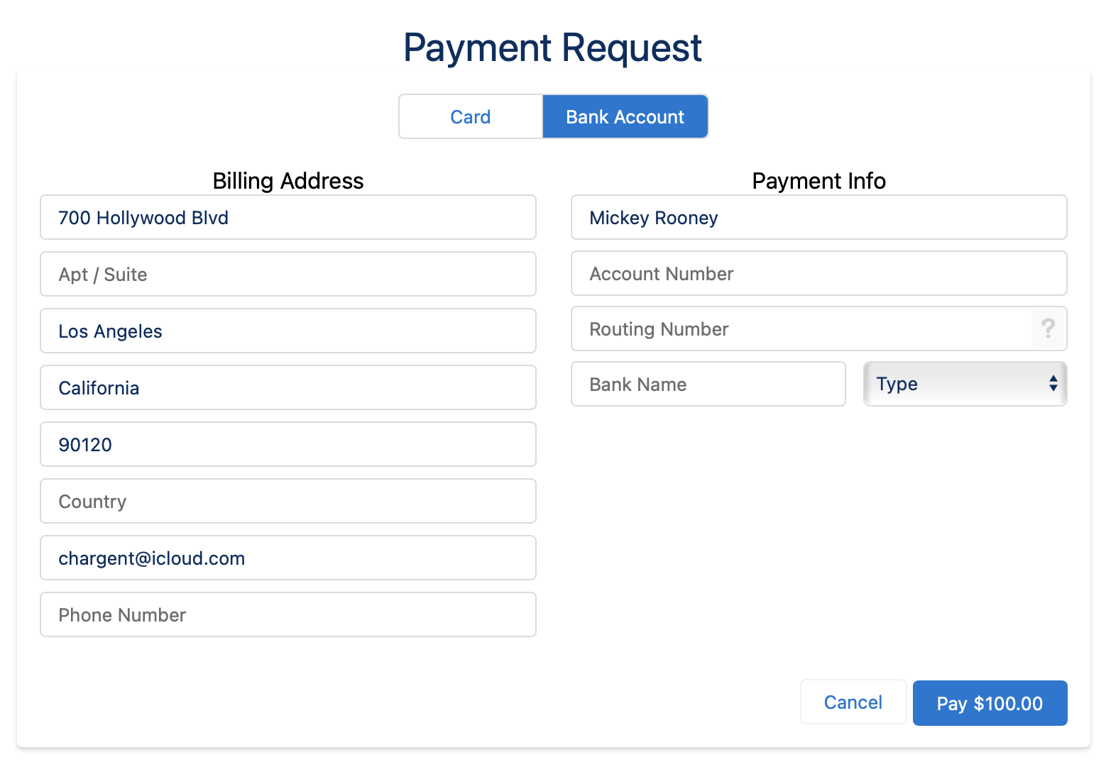 Payment Request Bank Account
