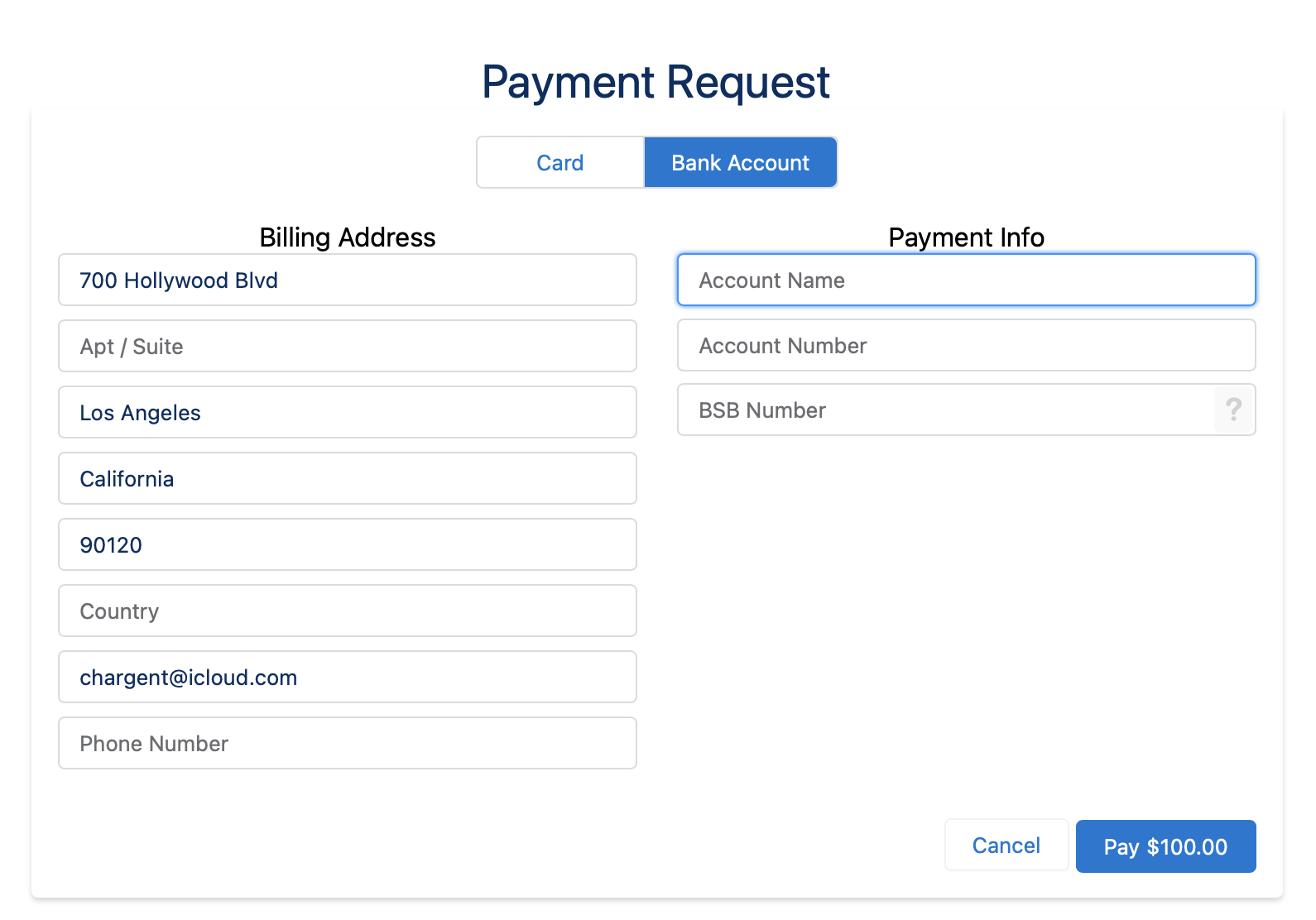 Payment Request Bank Account